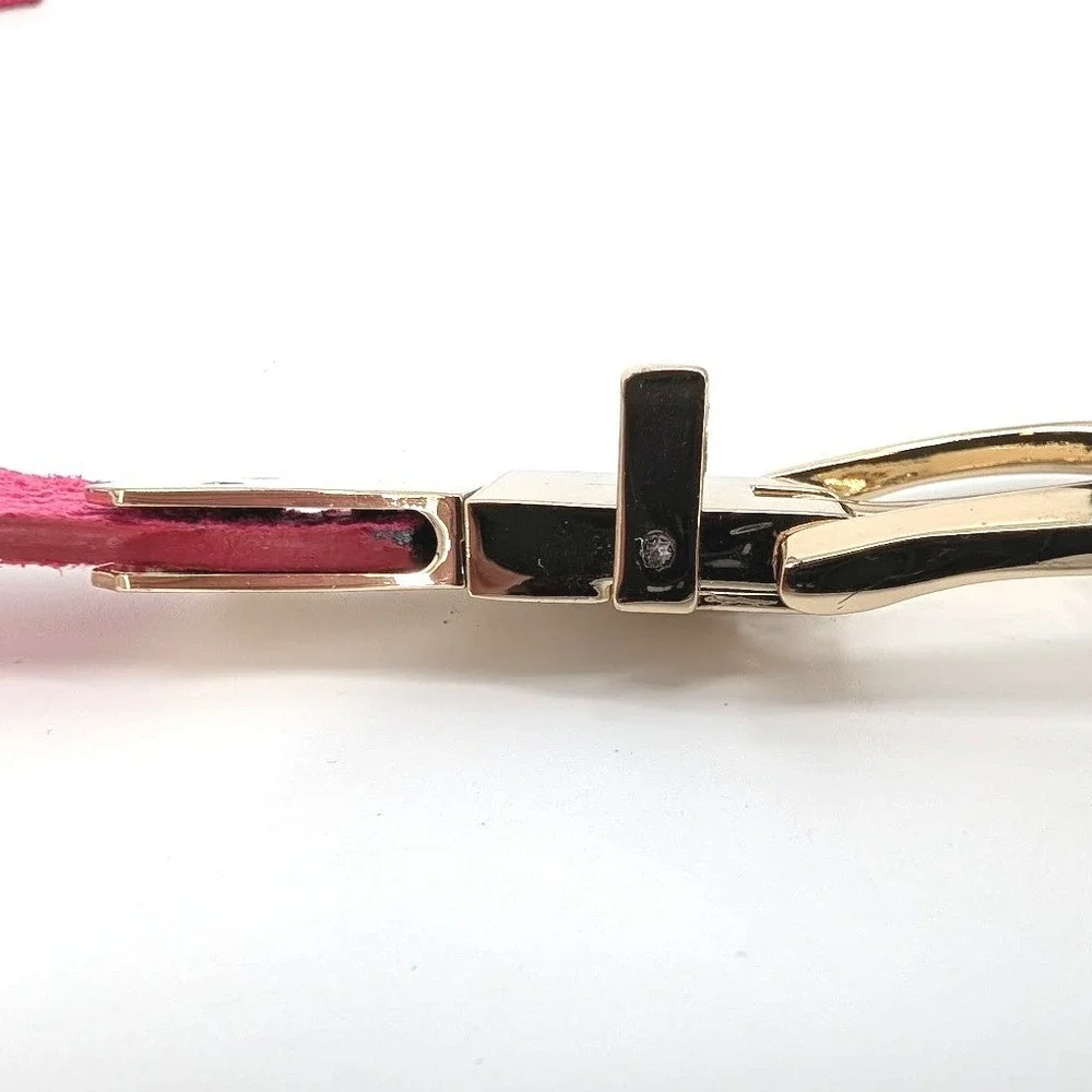 Reversible Skinny Belt Pink Red Snakeskin Embossed Gold Buckle S/M